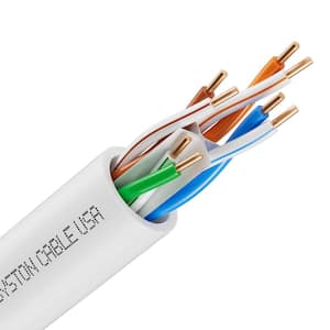 20 ft. White CMR Riser Rated Cat 6e 600 MHz 23 AWG Solid Bare Copper Ethernet Network Cable-Bulk No Ends Heat Resistant