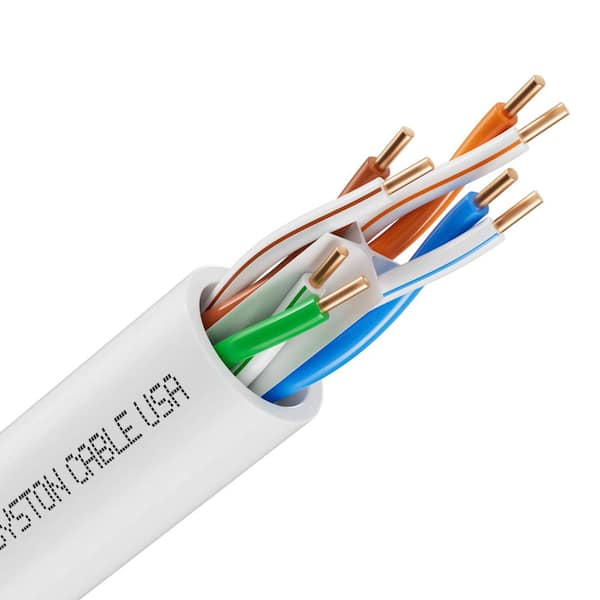 1000 ft. White CMP Cat 6e 600 MHz 23 AWG Solid Bare Copper Ethernet Network Data Cable - Bulk No Ends Outdoor/Indoor