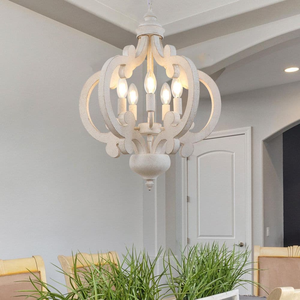 5-Light Distressed White Rustic Wood Farmhouse Chandelier for Kitchen Island Dining Room Bedroom price history on PriceWatchPro