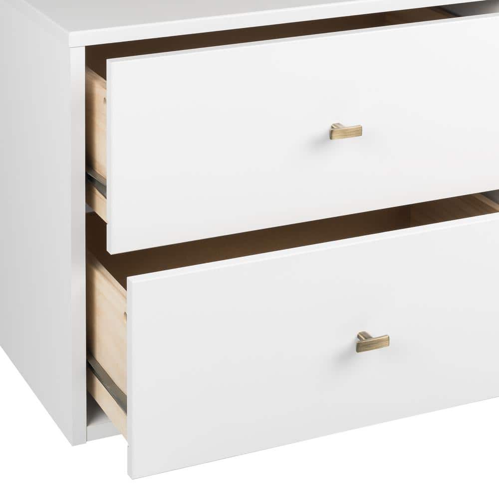Serenity White Floating Dresser with Brushed Brass Knobs