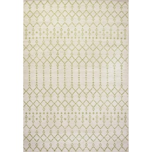 Ourika Moroccan Geometric Textured Weave Cream/Green 3 ft. x 5 ft. Indoor/Outdoor Area Rug