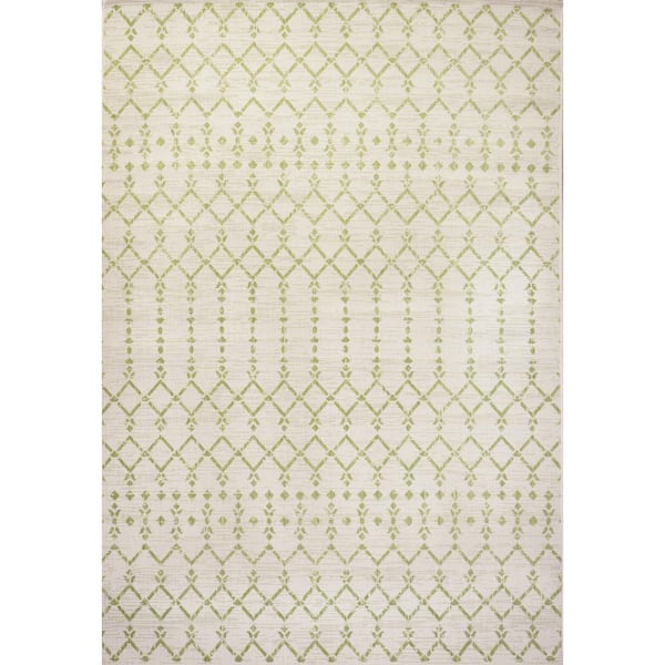 Ourika Moroccan Geometric Textured Weave Cream/Green 8 ft. x 10 ft. Indoor/Outdoor Area Rug