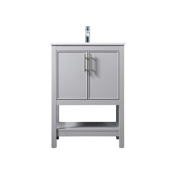 24 in. W x 19 in. D x 34 in. H Bath Vanity in Grey with Calacatta White Engineered Marble Top