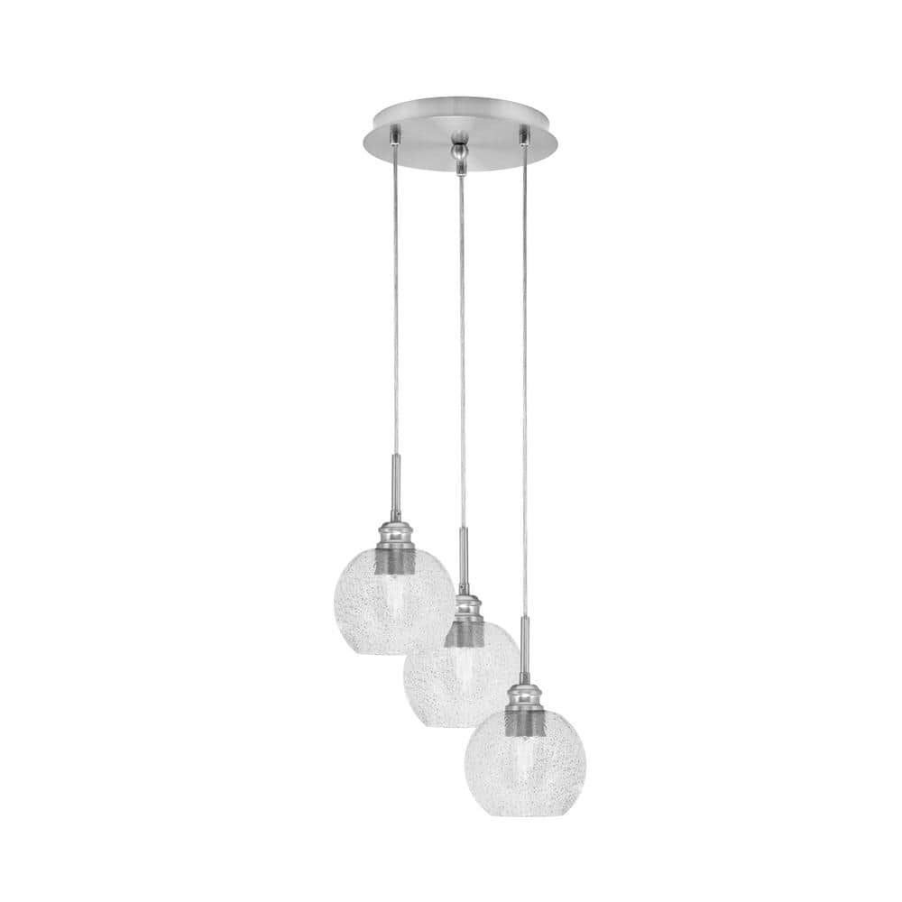 Savannah 11.25 in. 3-Light Brushed Nickel Cord Pendant Light Smoke Bubble G