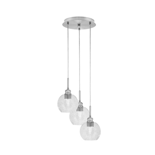 Unbranded Savannah 11.25 in. 3-Light Brushed Nickel Cord Pendant Light Smoke Bubble Glass Shade