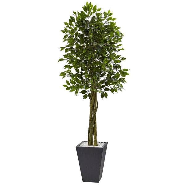 Nearly Natural Indoor/Outdoor Ficus Artificial Tree with Slate Planter, UV Resistant