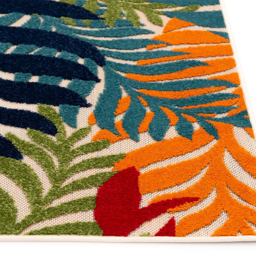 Blue and Multicolor Floral Synthetic Rectangular Rug, 3'1" x 5'3"
