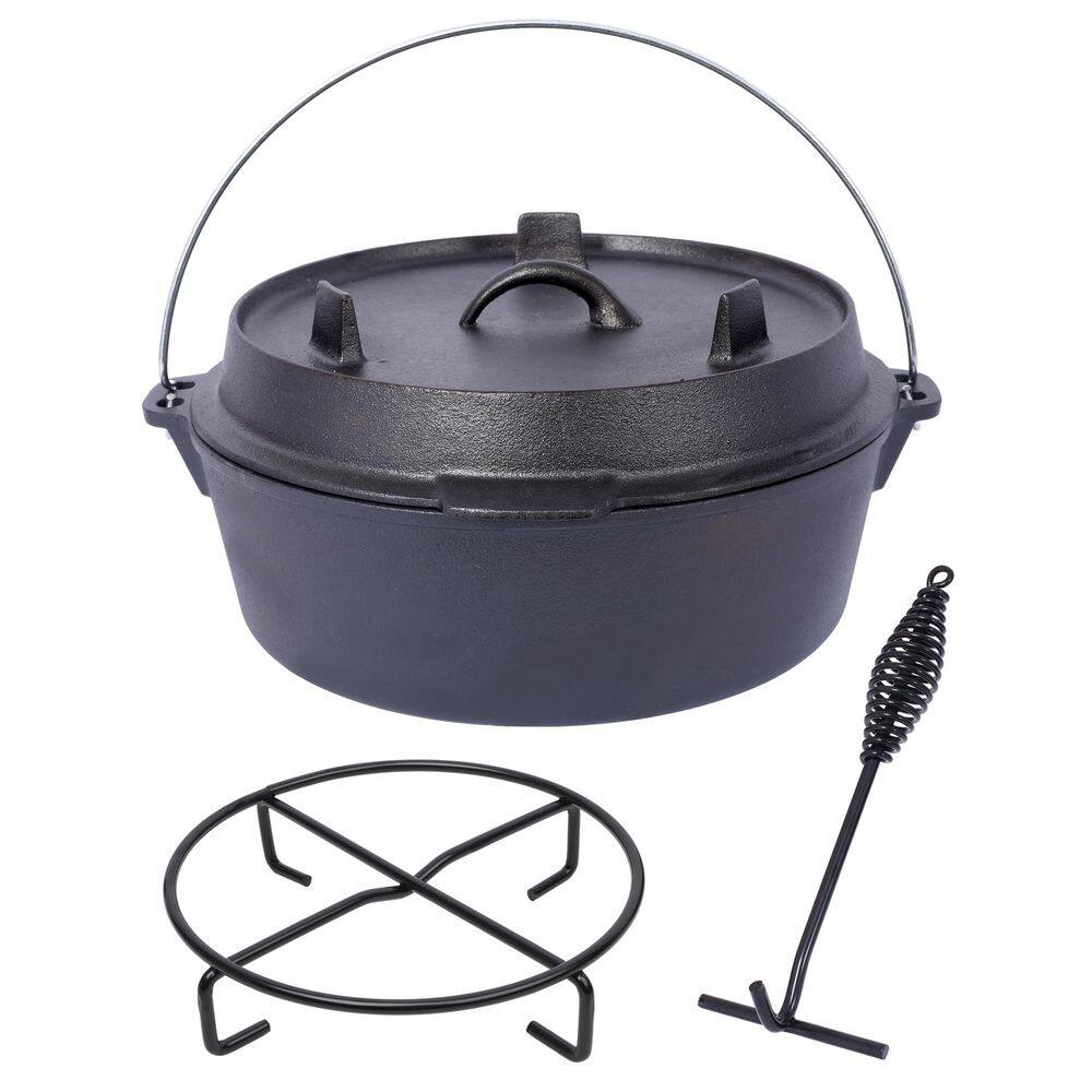 6 qt. Pre-Seasoned Cast Iron Dutch Oven, Round Camping Deep Pot with Lid and Pot Rack for Outdoor Cooking BBQ, Black price history on PriceWatchPro