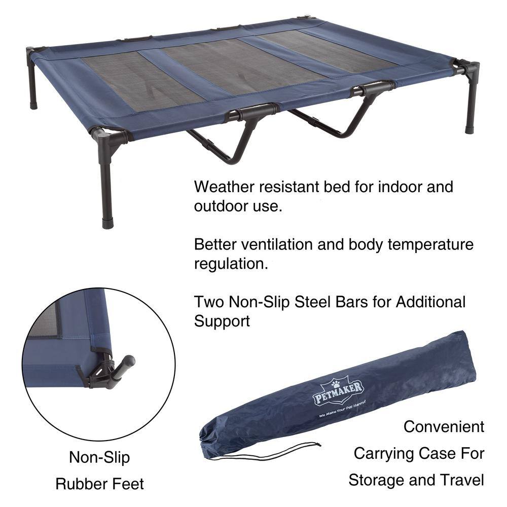Large Navy Blue Elevated Outdoor Waterproof Pet Bed