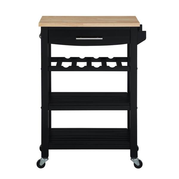 Convenience Concepts Ellaine Black/Butcher Block Kitchen Cart with Wine