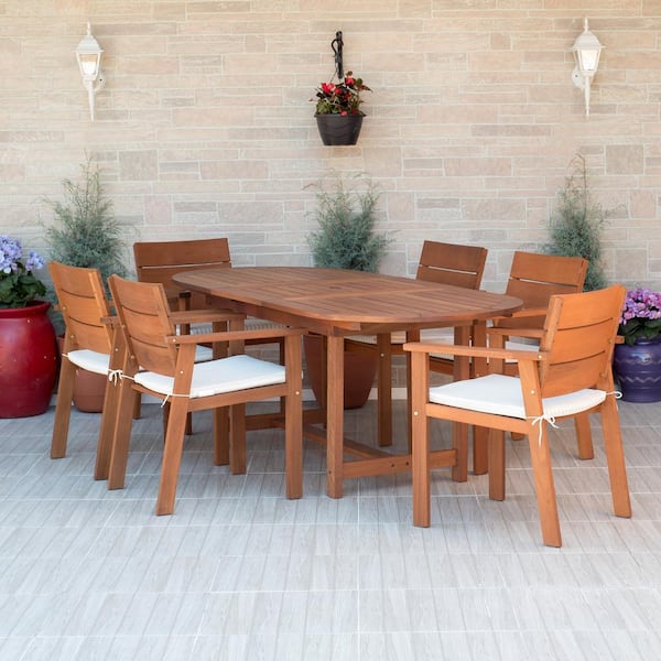 Amazonia Nelson 7-Piece Oval Extension Patio Dining Set with Striped Cushions