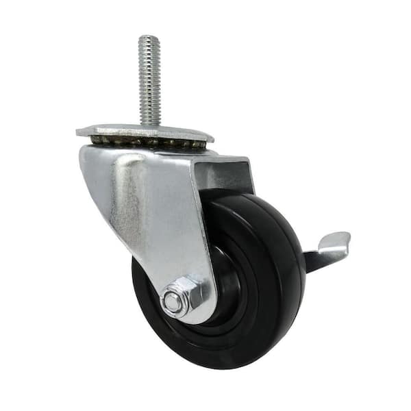 Shepherd 3 in. Black Soft Rubber and Steel Swivel Threaded Stem Caster with Locking Brake and 150 lb. Load Rating