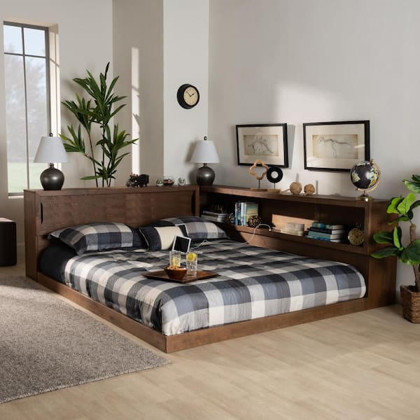 Baxton Studio Erie Walnut Queen Platform Storage Bed 167 10737 HD