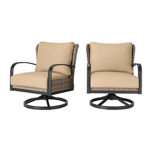 Hazelhurst Brown Wicker Outdoor Patio Swivel Lounge Chair with Sunbrella Beige Tan Cushions (2-Pack)