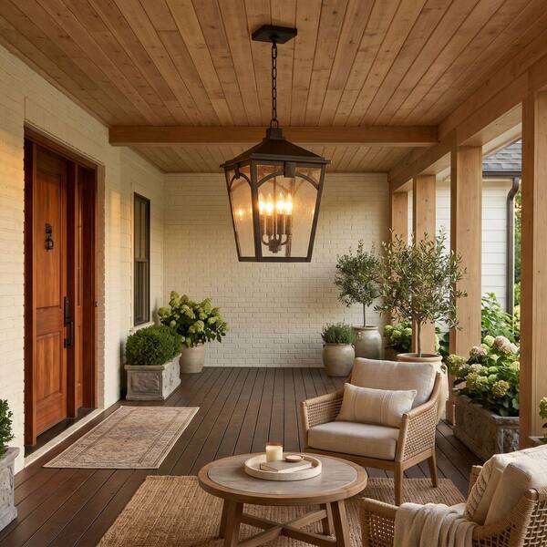 LIGHTOP 吊下シャンデリア GEM-6929 Quoizel Jaxon 15-Watt 4-Light Western Bronze Outdoor Pendant Light