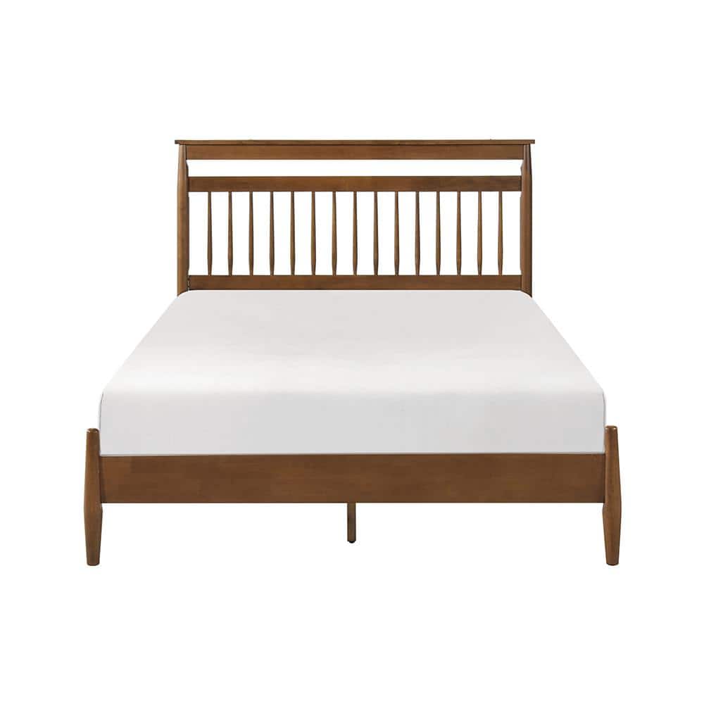 Chestnut Wood King Platform Bed with Spindle Headboard