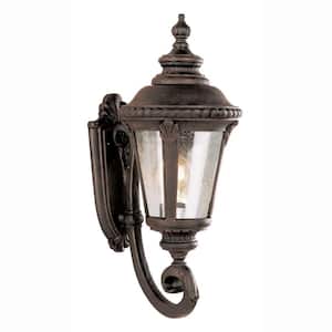 Commons 1-Light Rust Outdoor Wall Light Coach Lantern with Seeded Glass