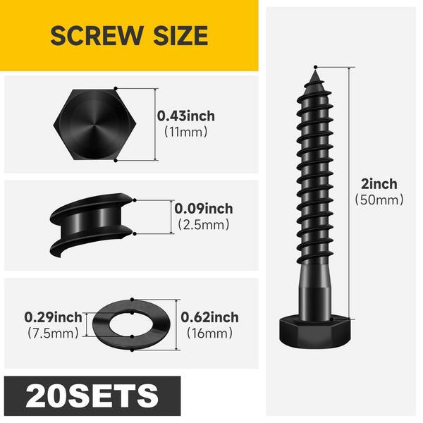 1/4 in. x 2 in. Stainless Steel Hex Drive Hex Head Lag Screws, Black Oxide (20-Pack)