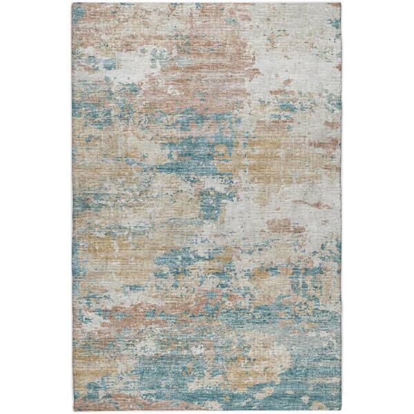 Dream Shag Premium Machine Washable Abstract ADS69 Teal 3 ft. x 5 ft. Area Rug