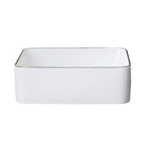 15.76 in . Ceramic Rectangular Vessel Sink in White with Gold Trim