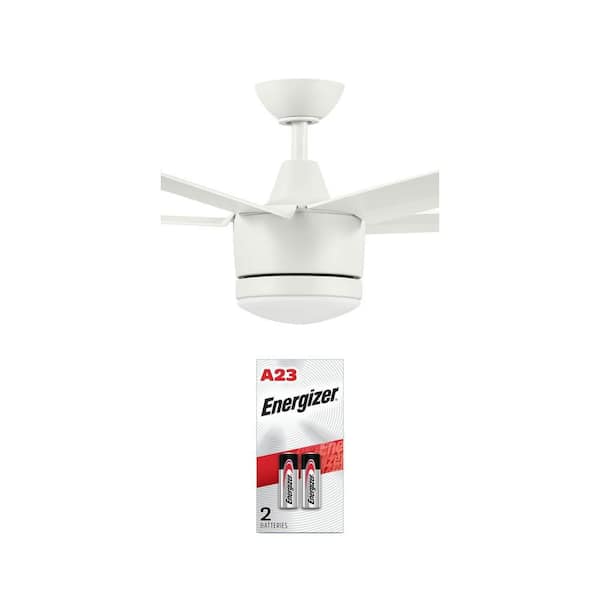 52 in. LED Matte White Ceiling Fan with Remote and A23 12V Miniature Alkaline Batteries (2-Pack)