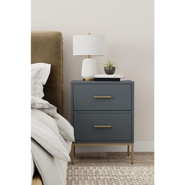 Alpine Furniture Madelyn 2-Drawer Slate Gray Nightstand (26 in. H x 20 in. W x 15 in. D)