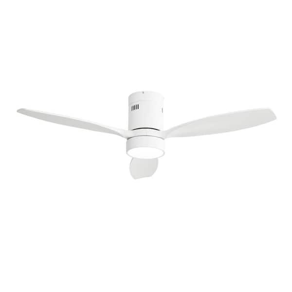 52 in. White 3-Solid Wood Blades Standard Flush Mount Ceiling Fan with Light 3CCT and Remote control,DC Motor, 6-Speed