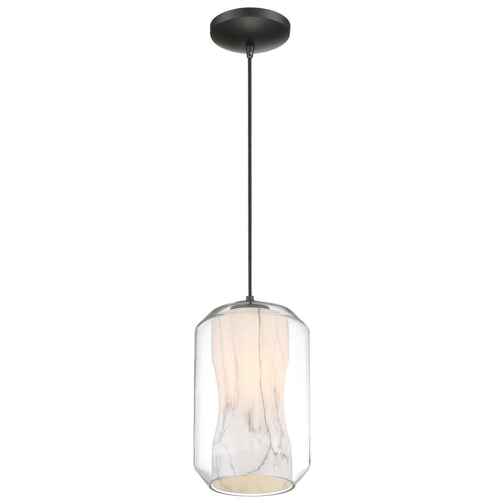 Black Glass LED Pendant Light with Marble Shade