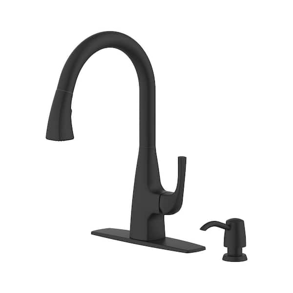 Glacier Bay Calandine Single Handle Pull-Down Sprayer Kitchen Faucet with Soap Dispenser in Matte Black