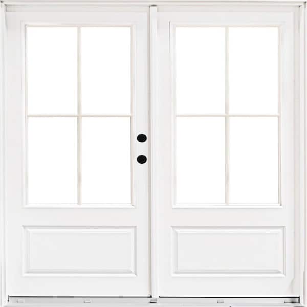 MP Doors 72 in. x 80 in. Fiberglass Smooth White Left-Hand Inswing Hinged 3/4-Lite Patio Door with 4-Lite SDL
