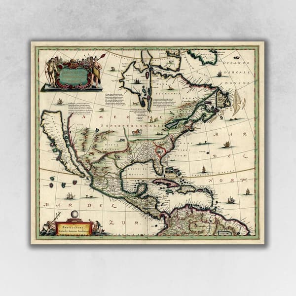 HomeRoots Market Vintage 1652 Map of Early North America Wooden Wall Art