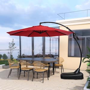 11 ft. Aluminium Cantilever Umbrella with Concealed WheelBase, Round Large Offset Umbrellas for Garden Deck Pool, Red