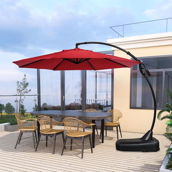 BANSA ROSE 11 ft. Aluminium Cantilever Umbrella with Concealed WheelBase, Round Large Offset Umbrellas for Garden Deck Pool, Red
