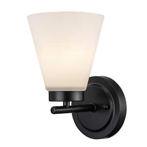 Fifer 1-Light Black Indoor Wall Sconce Light Fixture with Frosted Glass Shade