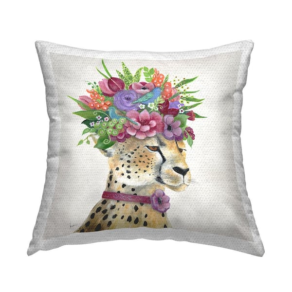 Stupell Industries Majestic Cheetah Mixed Flower Crown Arrangement Beige Square Outdoor Throw Pillow