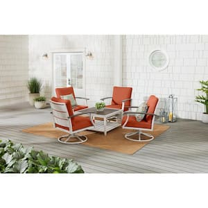 Marina Point 5-Piece White Steel Motion Outdoor Patio Conversation Seating Set with CushionGuard Quarry Red Cushions