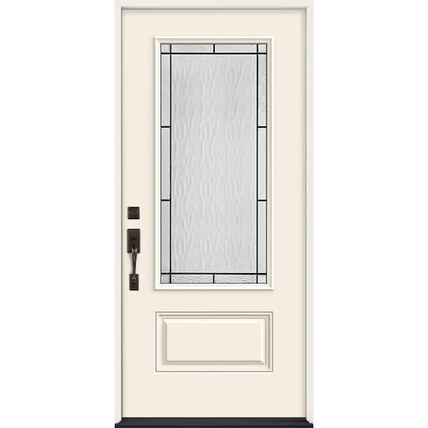 JELD-WEN 36 in. x 80 in. Right-Hand 3/4 Lite Decorative Glass Wendover Primed Fiberglass Prehung Front Door