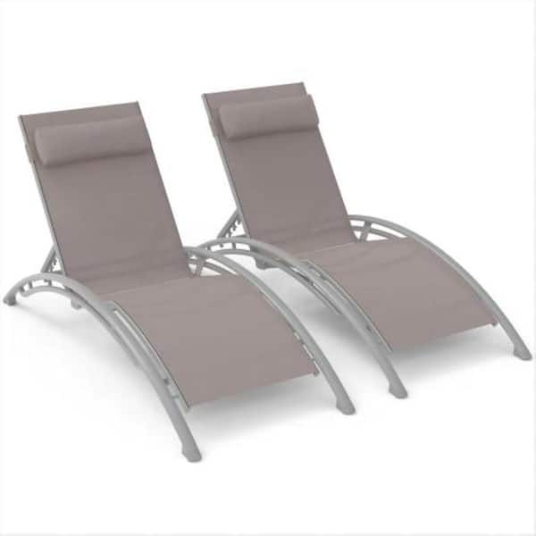 Misopily Outdoor Metal Chaise Lounge Set of 2 Patio Recliner Chairs with Adjustable Backrest and Removable Pillow, Khaki, 2-Pack