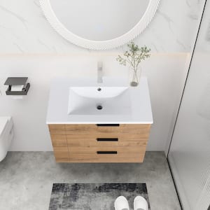30 in. W x 18.3 in. D x 22.4 in. H Single Sink Freestanding Bath Vanity in Imitative Oak with Resin Basin White Top