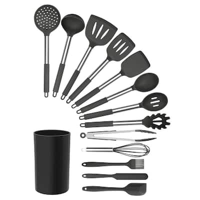 7-Piece Kitchen Utensil Set Stainless-Steel and Silicone Cooking Tools with  Organizing Stand Nonstick and Heat Resistant 840525UNH - The Home Depot