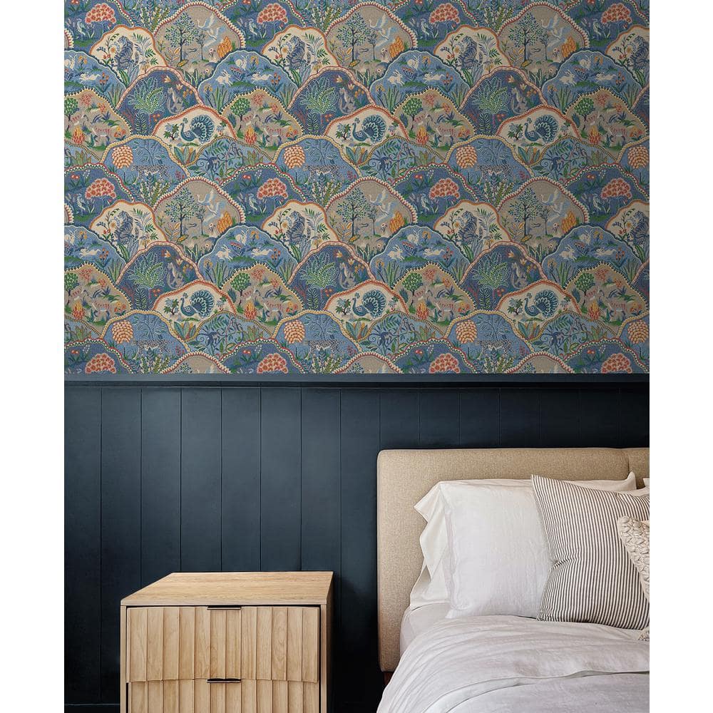 Luna Blue Animal and Floral Self-Adhesive Vinyl Wallpaper