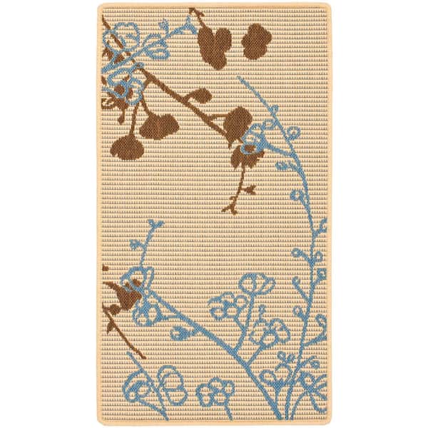 SAFAVIEH Courtyard Natural Brown/Blue Doormat 3 ft. x 5 ft. Floral Indoor/Outdoor Patio Area Rug