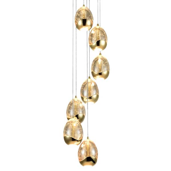 VONN Lighting Venezia 9 in. 7-Light ETL Certified Integrated LED Gold Chandelier Height Adjustable Pendant with Champagne Glass Shades