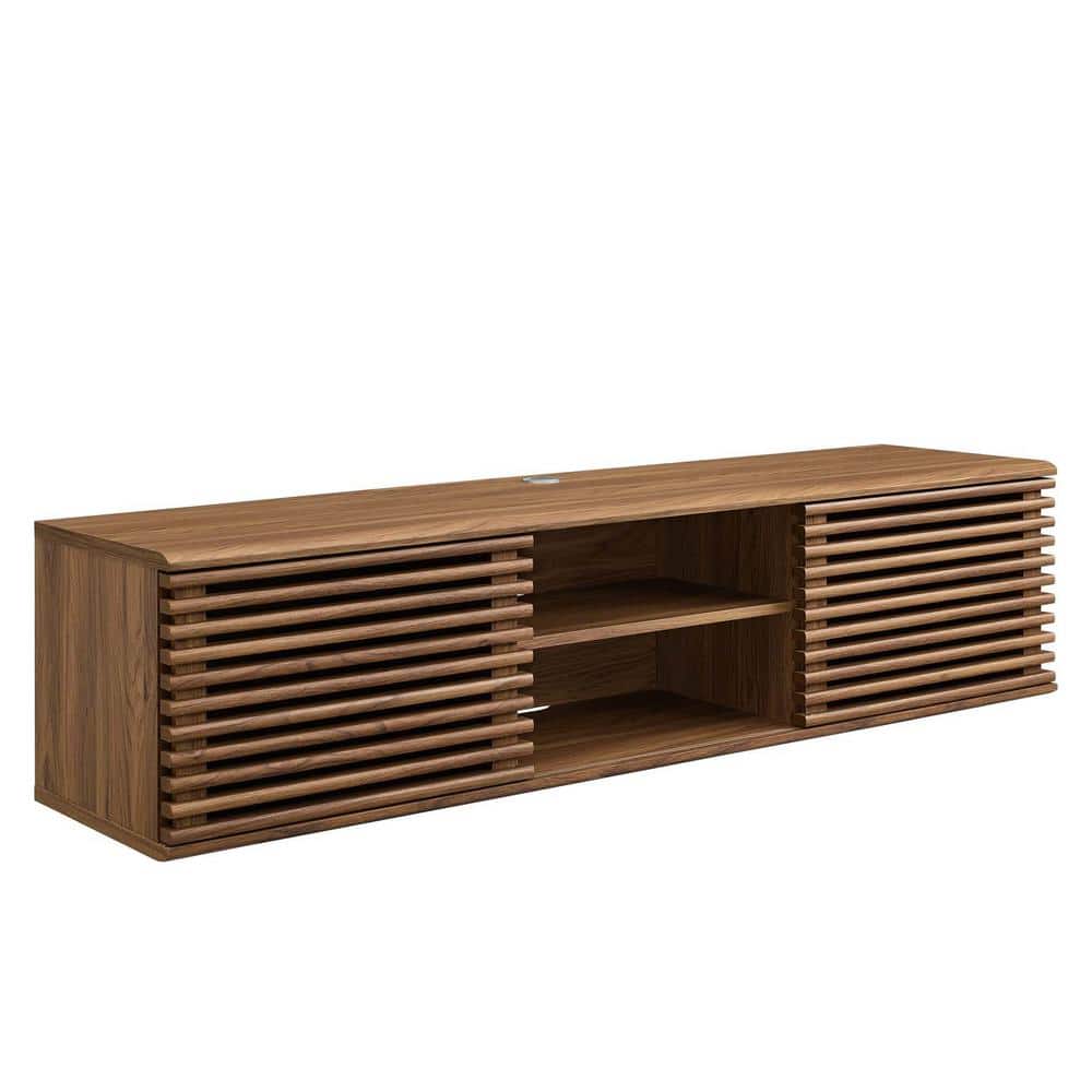 Sleek 60" Walnut Wall-Mount Media Console with Sliding Doors