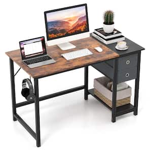 48 in. Rectangular Rustic Brown Wood 2-Drawer Desk with Storage Headphone Hook Shelf
