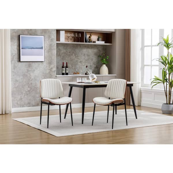 Boyel Living White Mid Century Modern Retro Faux Leather Side Chair with Bentwood Upholstered Seat  and Metal Legs Adjustable Foot