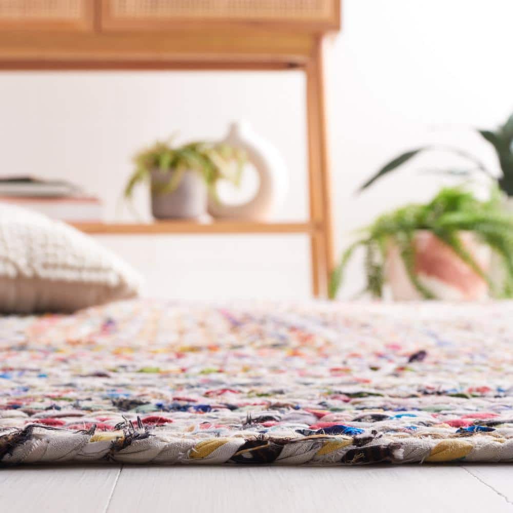 Beige and Multicolor Handwoven Wool and Cotton Area Rug