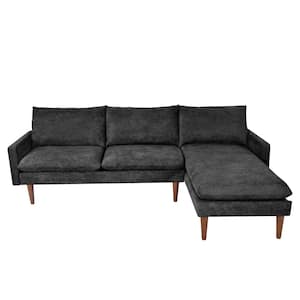 86 in. Square Arm 3-Seat L-Shape Velvet Sectional Sofa in Black Convertible Sofa with Cashmere Cushion
