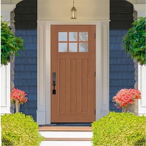 Regency 32 in. x 80 in. 6-Lite Top Lite Clear Glass LHOS Autumn Wheat Stain Mahogany Fiberglass Prehung Front Door