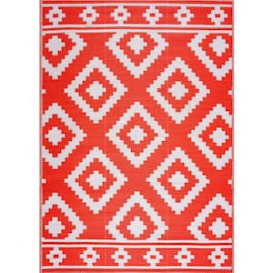 Milan Orange and White 10 ft. x 14 ft. Folded Reversible Recycled Plastic Indoor/Outdoor Area Rug-Floor Mat